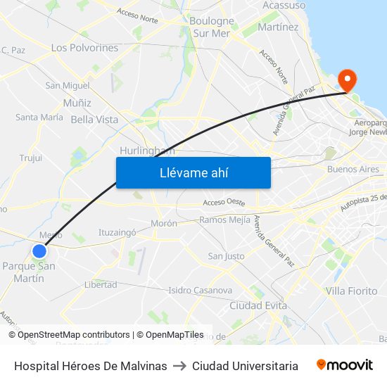 Hospital Héroes De Malvinas to Ciudad Universitaria map