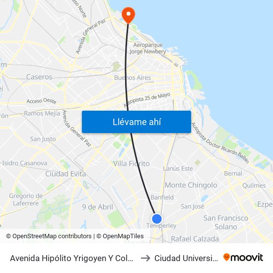 Avenida Hipólito Yrigoyen Y Colombres to Ciudad Universitaria map