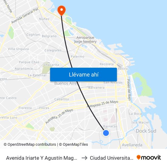 Avenida Iriarte Y Agustín Magaldi to Ciudad Universitaria map