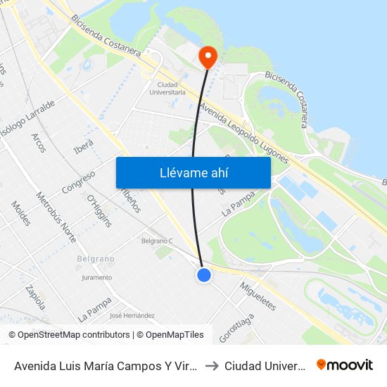 Avenida Luis María Campos Y Virrey Loreto to Ciudad Universitaria map