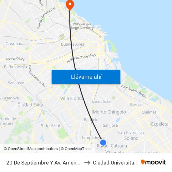 20 De Septiembre Y Av. Amenedo to Ciudad Universitaria map
