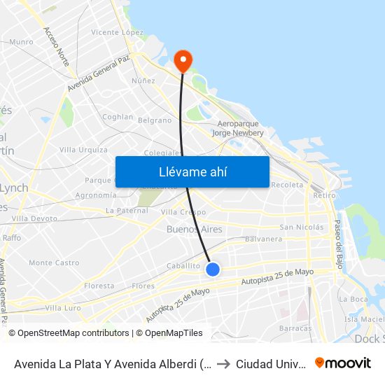 Avenida La Plata Y Avenida Alberdi (15 - 65 - 85 - 119) to Ciudad Universitaria map