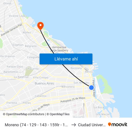 Moreno (74 - 129 - 143 - 159lr - 159 1 - 159 2) to Ciudad Universitaria map