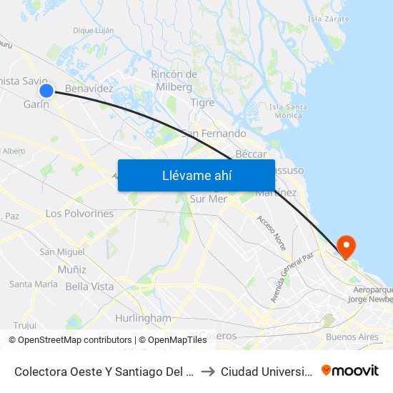 Colectora Oeste Y Santiago Del Estero to Ciudad Universitaria map
