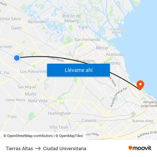 Tierras Altas to Ciudad Universitaria map