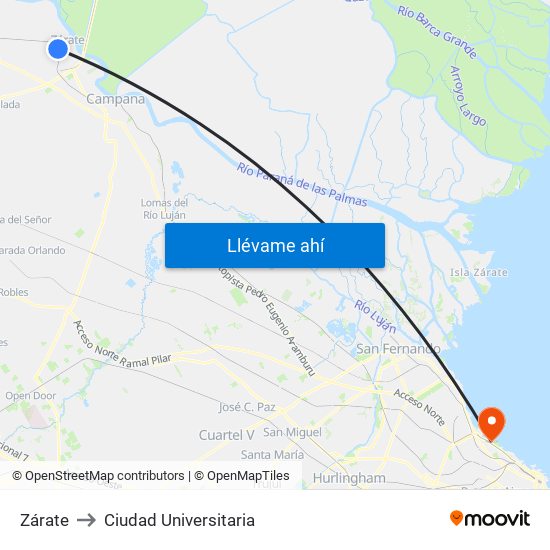 Zárate to Ciudad Universitaria map