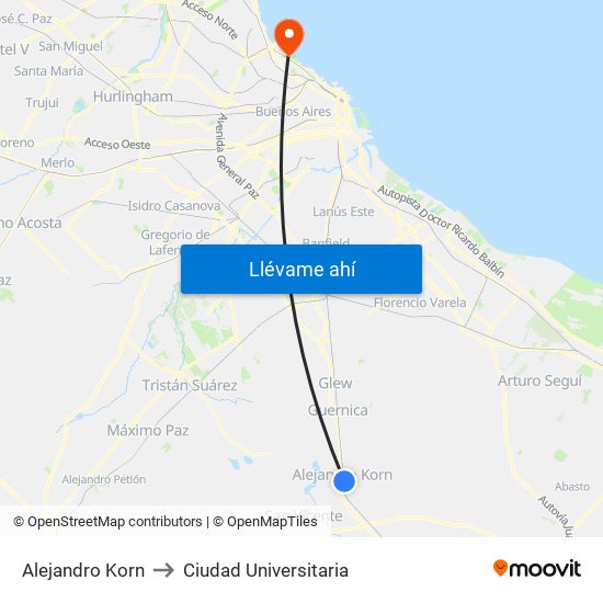 Alejandro Korn to Ciudad Universitaria map