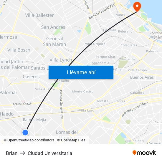 Brian to Ciudad Universitaria map