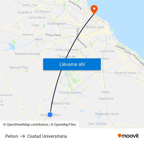 Petion to Ciudad Universitaria map