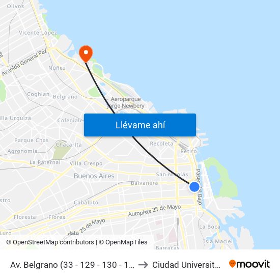 Av. Belgrano (33 - 129 - 130 - 143) to Ciudad Universitaria map