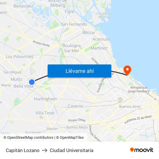 Capitán Lozano to Ciudad Universitaria map