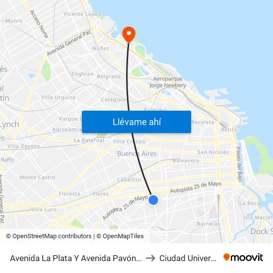 Avenida La Plata Y Avenida Pavón (15 - 119) to Ciudad Universitaria map