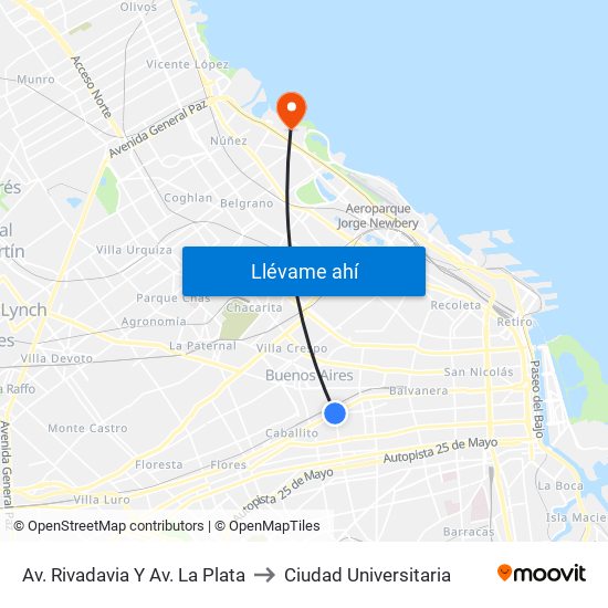 Av. Rivadavia Y Av. La Plata to Ciudad Universitaria map