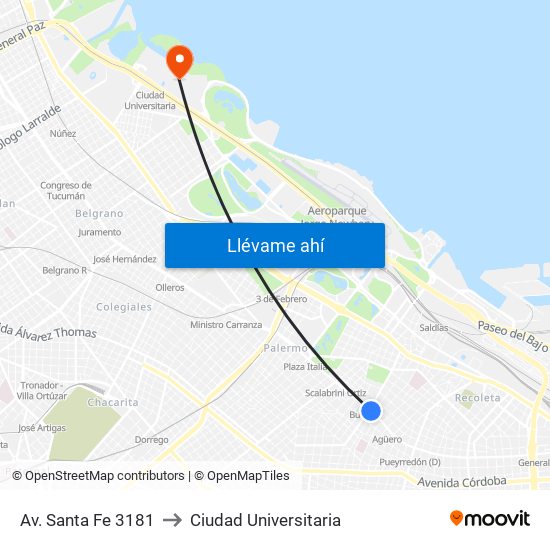 Av. Santa Fe 3181 (68) to Ciudad Universitaria map