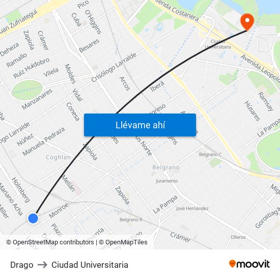 Drago to Ciudad Universitaria map