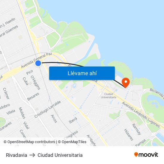 Rivadavia to Ciudad Universitaria map