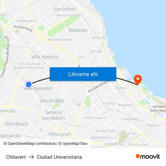 Chilavert to Ciudad Universitaria map