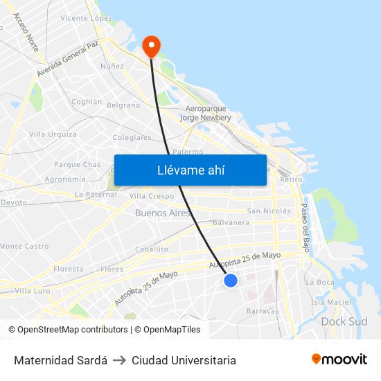 Maternidad Sardá to Ciudad Universitaria map