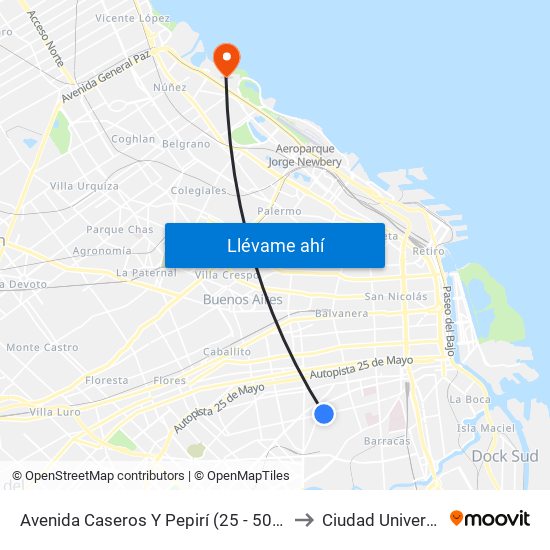 Avenida Caseros Y Pepirí (25 - 50 - 65 - 101) to Ciudad Universitaria map