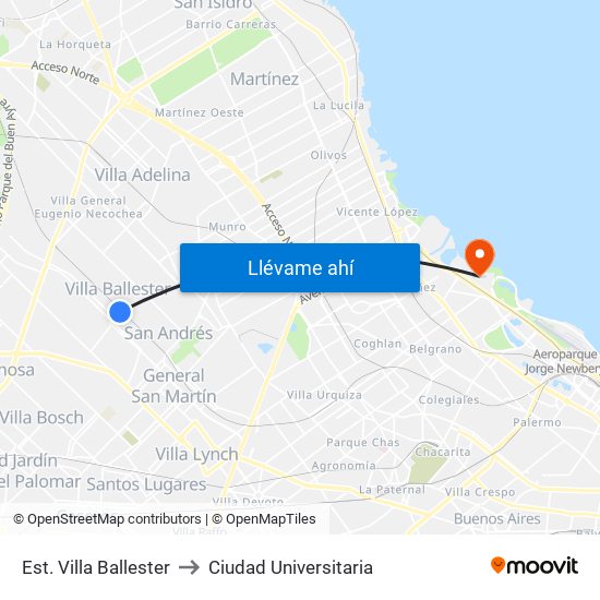 Est. Villa Ballester to Ciudad Universitaria map