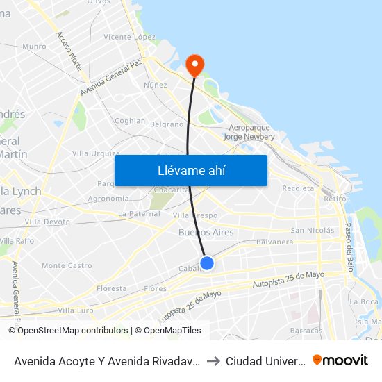 Avenida Acoyte Y Avenida Rivadavia (55 - 145) to Ciudad Universitaria map