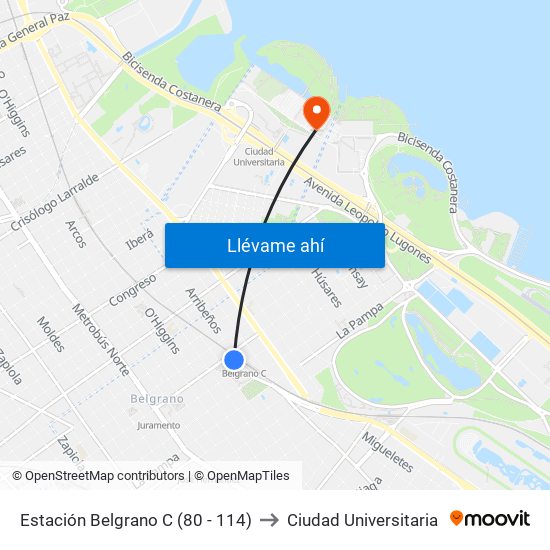 Estación Belgrano C (80 - 114) to Ciudad Universitaria map