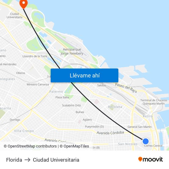 Florida to Ciudad Universitaria map
