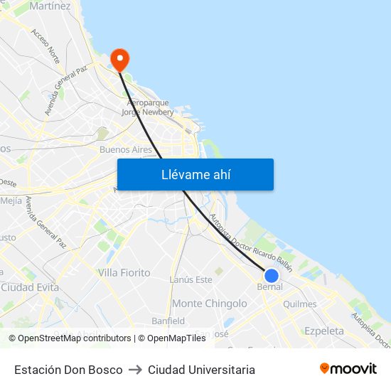 Estación Don Bosco to Ciudad Universitaria map