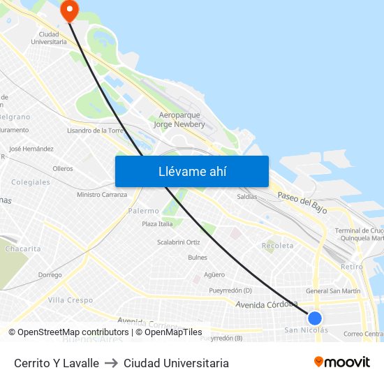 Cerrito Y Lavalle to Ciudad Universitaria map