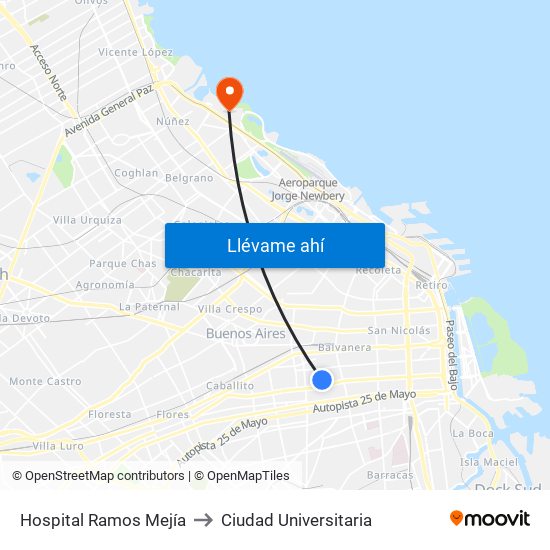 Hospital Ramos Mejía to Ciudad Universitaria map