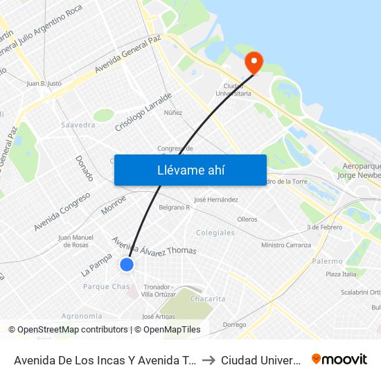 Avenida De Los Incas Y Avenida Triunvirato to Ciudad Universitaria map