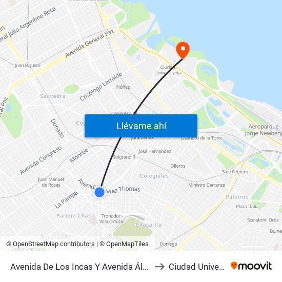Avenida De Los Incas Y Avenida Álvarez Thomas to Ciudad Universitaria map