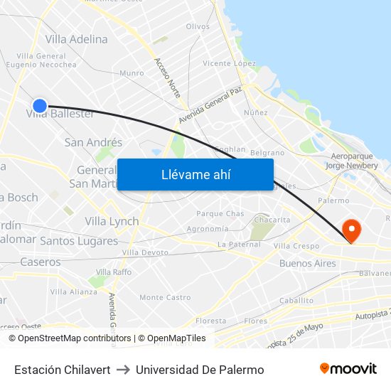 Estación Chilavert to Universidad De Palermo map