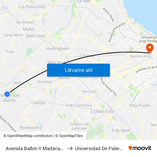 Avenida Balbín Y Madariaga to Universidad De Palermo map