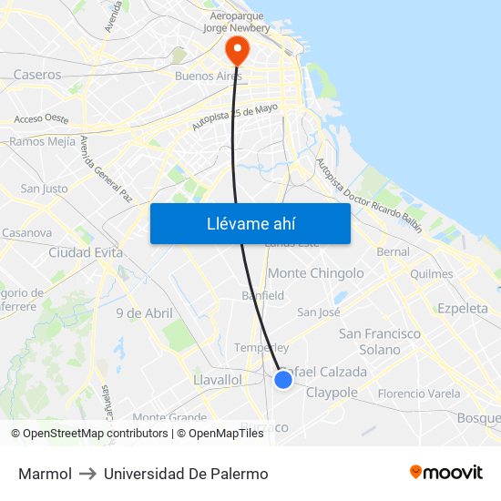 Marmol to Universidad De Palermo map
