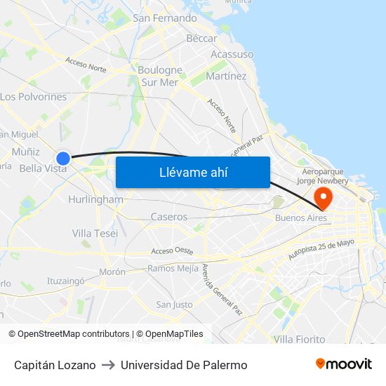 Capitán Lozano to Universidad De Palermo map
