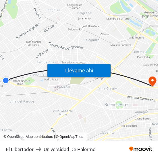 El Libertador to Universidad De Palermo map