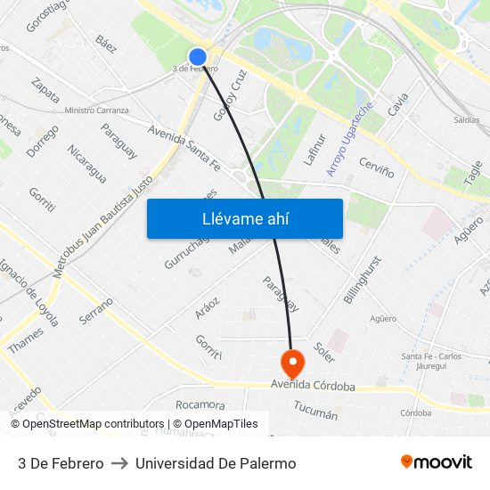 3 De Febrero to Universidad De Palermo map