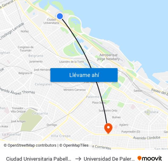 Ciudad Universitaria Pabellon II to Universidad De Palermo map