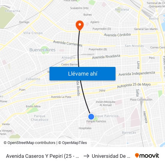 Avenida Caseros Y Pepirí (25 - 50 - 65 - 101) to Universidad De Palermo map