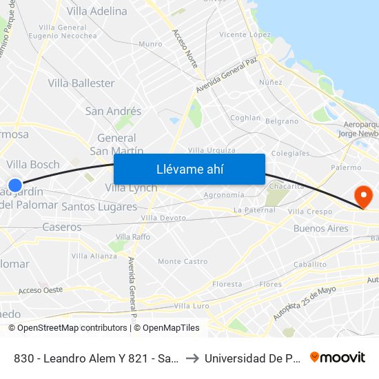 830 - Leandro Alem Y 821 - San Lorenzo to Universidad De Palermo map