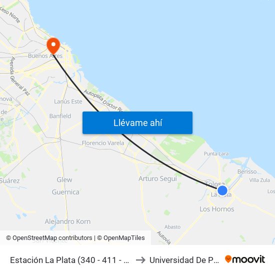 Estación La Plata (340 - 411 - 520 - Este) to Universidad De Palermo map