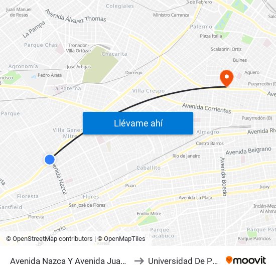 Avenida Nazca Y Avenida Juan B. Justo to Universidad De Palermo map