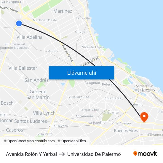 Avenida Rolón Y Yerbal to Universidad De Palermo map