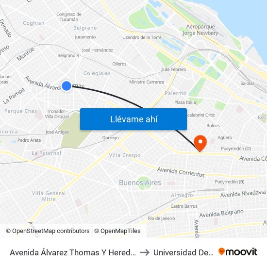 Avenida Álvarez Thomas Y Heredia (76 - 93 - 140) to Universidad De Palermo map