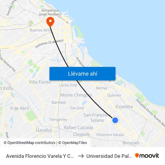 Avenida Florencio Varela Y Calle 101 to Universidad De Palermo map