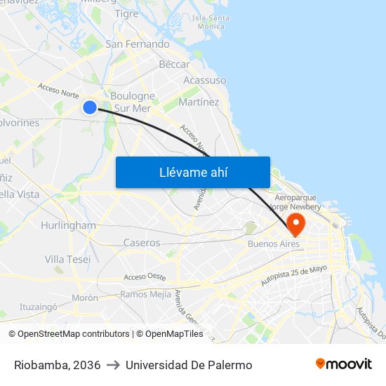 Riobamba, 2036 to Universidad De Palermo map