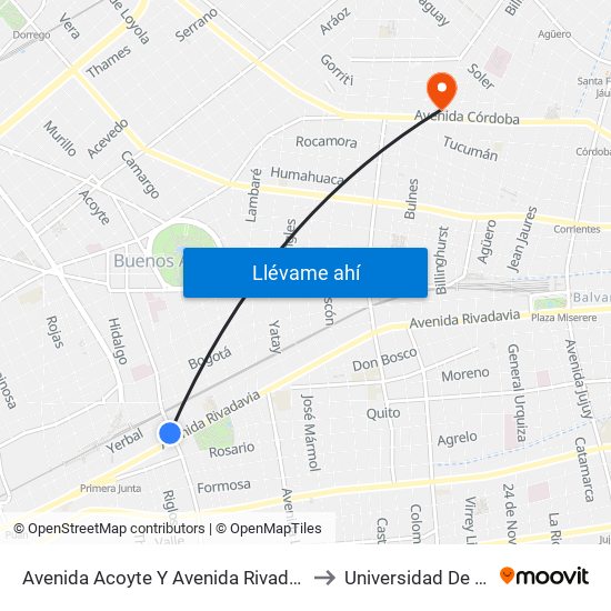 Avenida Acoyte Y Avenida Rivadavia (42 - 135) to Universidad De Palermo map