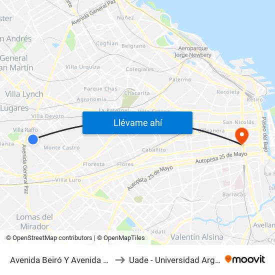 Avenida Beiró Y Avenida Lope De Vega (85 - 146) to Uade - Universidad Argentina De La Empresa map