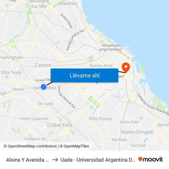 Alsina Y Avenida De Mayo to Uade - Universidad Argentina De La Empresa map